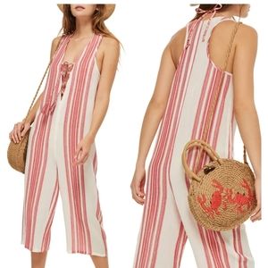 Topshop red and white strip jumpsuit size 8
